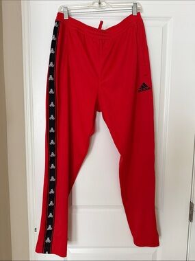 adidas Red Men’s Joggers with Black Side Tape